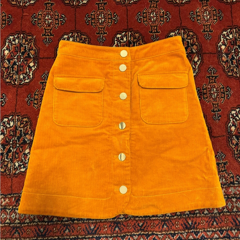 LOFT Vibrant Orange / Mustard Yellow A-Line Skirt Retro Preppy Button Pockets